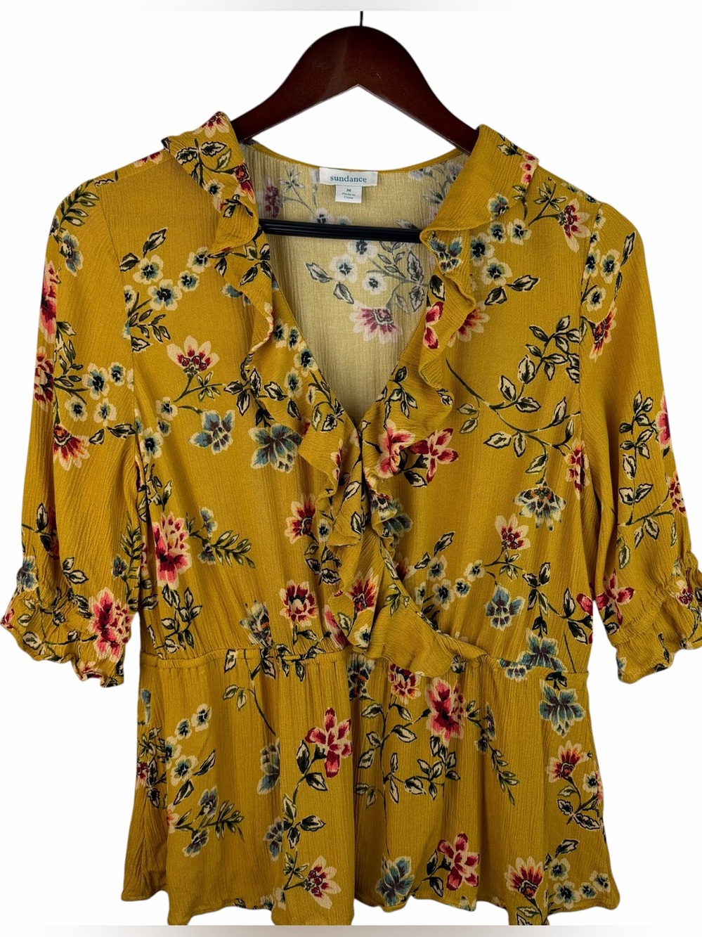 Sundance | Calla Mustard Floral Ruffle Floral Top